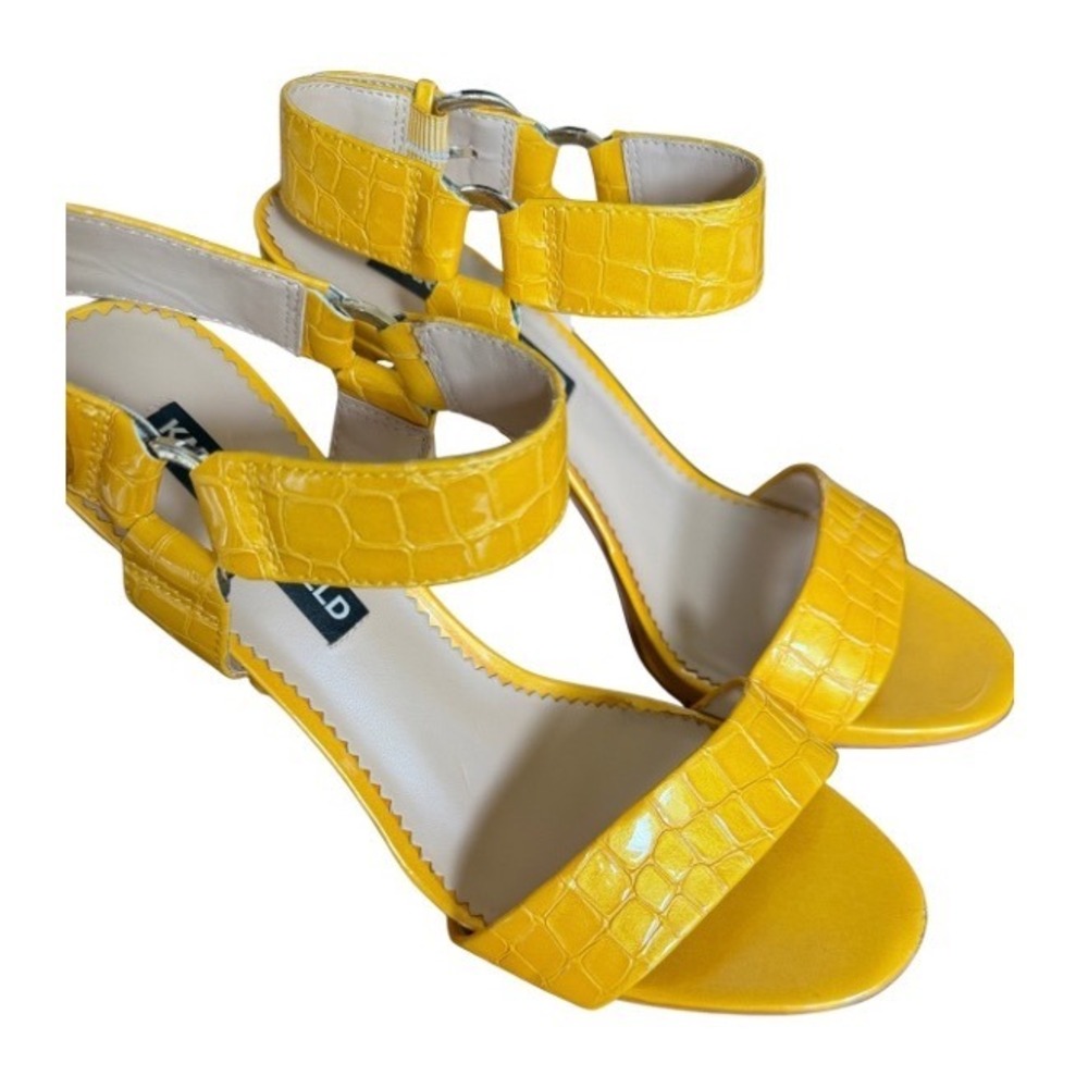 Karl Lagerfeld Paris Cieone Sandals Croc Embossed Leather Yellow Size 9M
